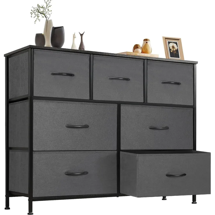 Sweetcrispy Kommode für Schlafzimmer, breite Schublade Kommode, 7 Stoffschubladen mit Griffen, Schrank, TV Stand für Schlafzimmer, Schrank, Wohnzimmer, Kinderzimmer
