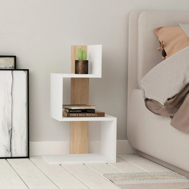 Calicosy Nachttisch Weiß und Holzdekor Eiche L42 cm – ROSIE - Weiß – Bild 2