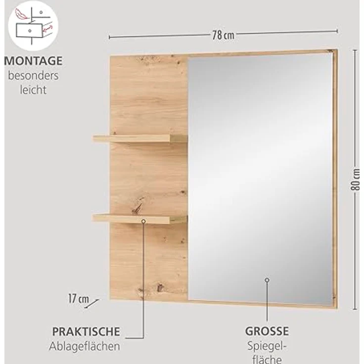 Innostyle Garderobenspiegel in Artisan Eiche Dekor- 78x80x17cm (BxHxT) – Bild 4
