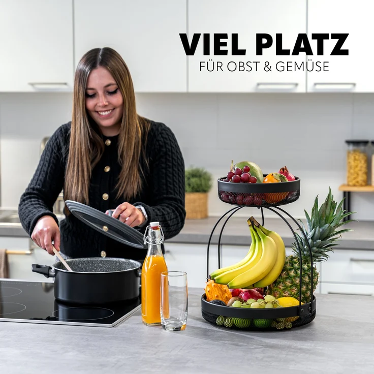 eluno Obstschale 2-stöckige Etagere, Metall, (1-tlg), mit Bananenhalterung – Bild 2