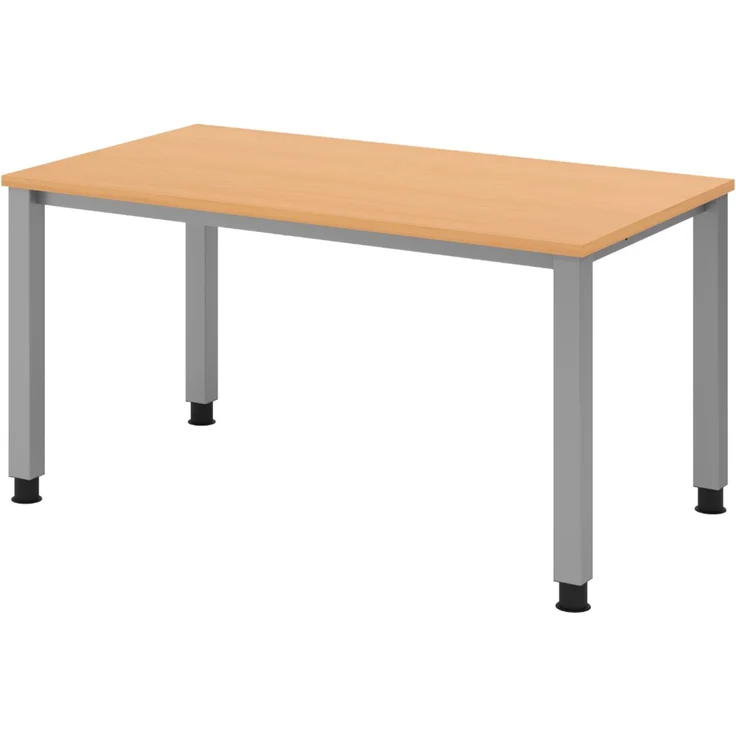 bümö manuell höhenverstellbarer Schreibtisch 140x80 cm in Buche - PC Tisch höhenverstellbar & klein, höhenverstellbarer Tisch Büro, kleiner Computertisch verstellbar, QS-14-6 – Bild 1