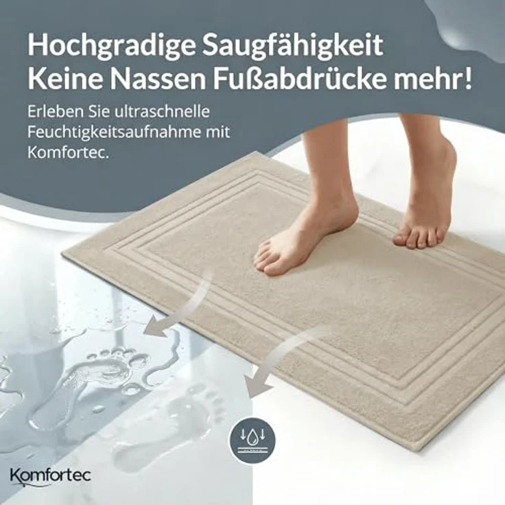Komfortec Badematte Badvorleger aus 100% Baumwolle, 50x70 cm Duschvorleger, Waschbar Duschmatte, Frottee, Rechteckig, 600 g/m², 2er Set, Saugfähig & Schnelltrocknend – Bild 4
