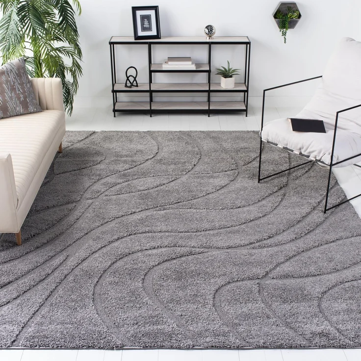 SAFAVIEH Zottelig Teppich für Wohnzimmer, Esszimmer, Schlafzimmer - Florida Shag Collection, Hoher Flor, Grau und Grau, 244 X 305 cm