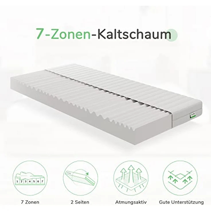 Novilla Matratze 90x190 H2 & H3 7 Zonen Kaltschaummatratze Bezug 60° Waschbar Schaumstoff Rollmatratze 2in1 Öko-Tex Zertifiziert Höhe 14cm – Bild 4