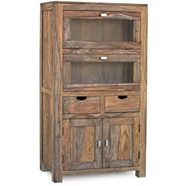 Massivmoebel24 Highboard (Highboard Sheesham 80 x 40 x 148 grau geölt NATURE GREY #60)