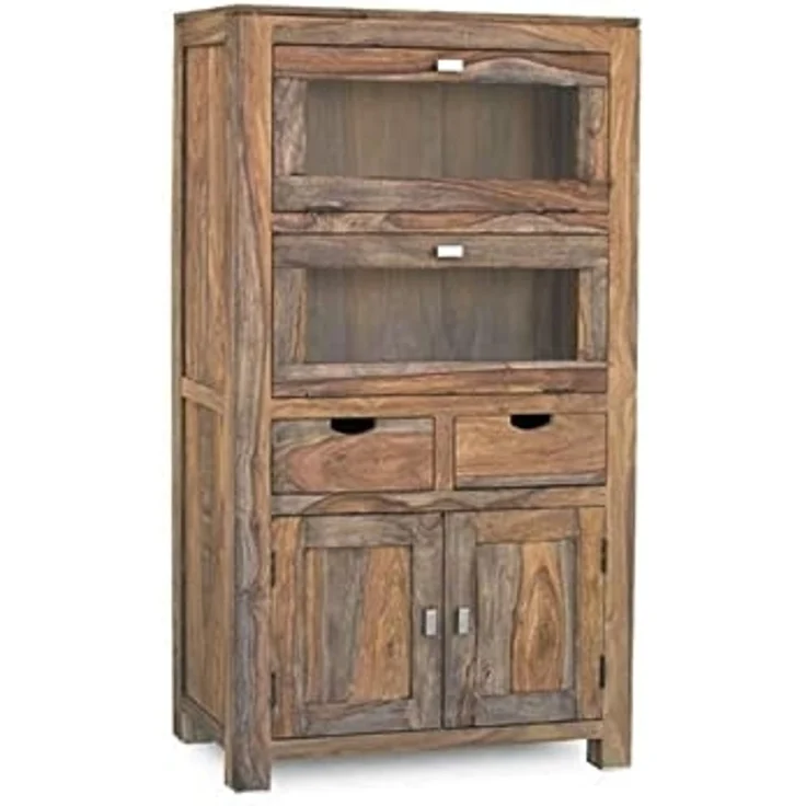 Massivmoebel24 Highboard (Highboard Sheesham 80 x 40 x 148 grau geölt NATURE GREY #60) – Bild 1