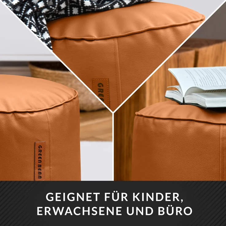 Green Bean® Sitzhocker aus Kunstleder - Pouf mit EPS Perlen Füllung - 43 x 30 cm - perfekte Ergänzung zum Sitzsack - Cognac – Bild 3