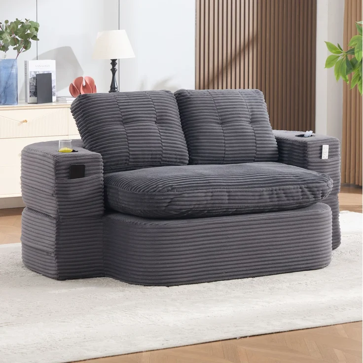 Schlafsessel 2-in-1 in Dunkelgrau 165cm×97cm×61cm mit Liegefunktion und doppelten Getränkehaltern – Bild 5