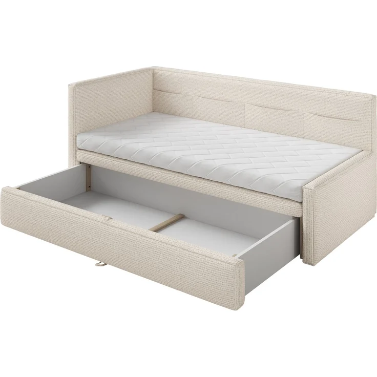 Selsey 'Nesmi' Polsterbett mit Bettkasten, Webstoff Hellbeige, 90x200 cm – Bild 4
