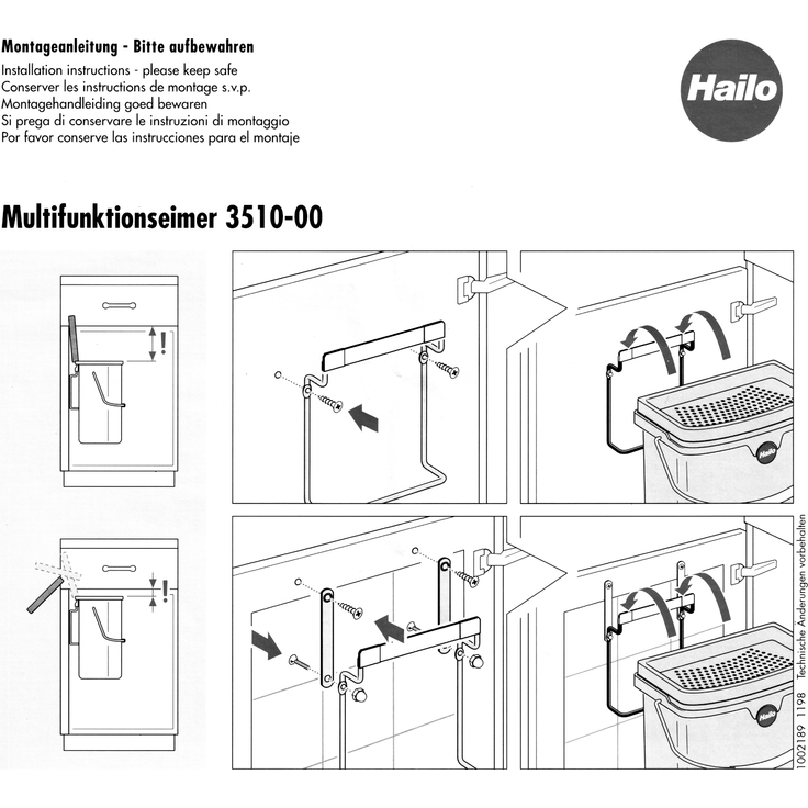 Hailo Multifunktionseimer 1068099 hellgrau mit Deckel und Wandhalter 318 x 179 x 315 mm – Bild 5