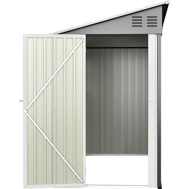 ZUBALIYA 4x10 Fuß (ca. 1, 2x3 m) Outdoor-Schwerlast-Metallschuppen mit Boden-Kit, Anlehn-Design mit links/rechts-Tür & 2 Fenstern, H 188.6 × T 291 × B 110.8 cm, Grau – Bild 12