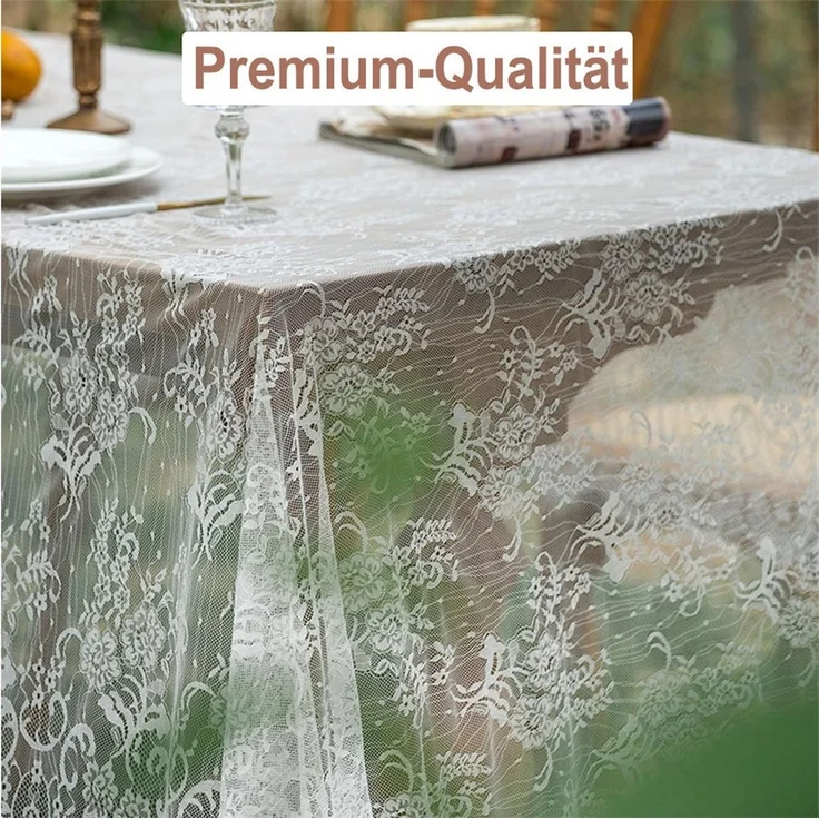 Diwzbyn Tischläufer Tischdecke Spitze,Weiße Spitze Tischdecke in Spitzenauflage Vintage, 150x300CM,Hochzeits-Tischdecke, für Esszimmer, Küche und Party – Bild 2