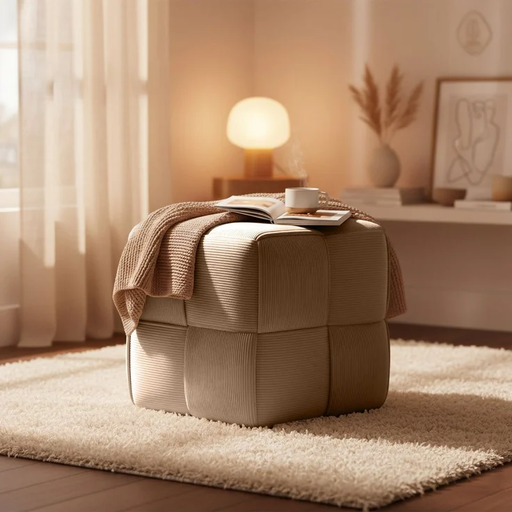 CLP Sitzhocker Forinta, hochwertiger Cordstoff, moderner Stil, bequem und elegant,Farbe:taupe – Bild 2