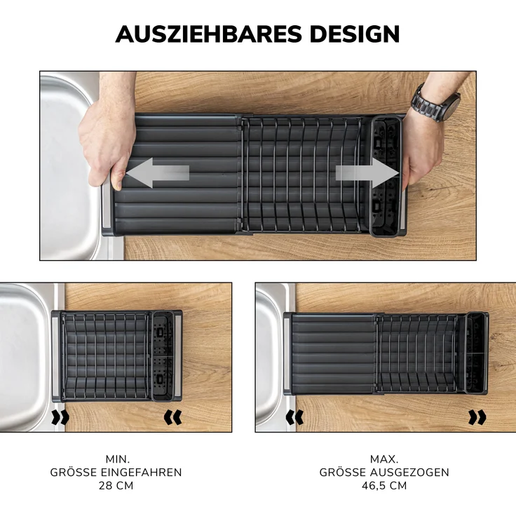 Geschirr-Abtropfgestell für 8 Teller & Besteck, ausziehbar 28-46,5 cm, Abtropfständer – Bild 3