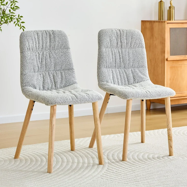 Wohnora Esszimmerstuhl mit Faltenwurf und Massivholzbeinen (2er-Set) Bezogen mit hellgrauem Stoff, Gesamthöhe 88 cm – moderner, nordischer Esszimmerstuhl Geeignet für Esszimmer, Küche etc – Bild 2