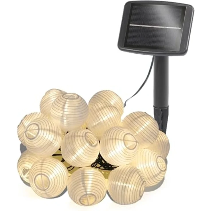 esotec LED Gartenleuchte Solarkette 30 Ballons Lampions 9m +2m Zuleitung 3000K Garten 102184, Dauerlicht oder Blinklicht, ON/OFF, LED fest integriert, 3000K warmweiß, Dauerlicht oder Blinklicht, ON/OFF, solarbetrieben ohne Stromanschluss – Bild 1