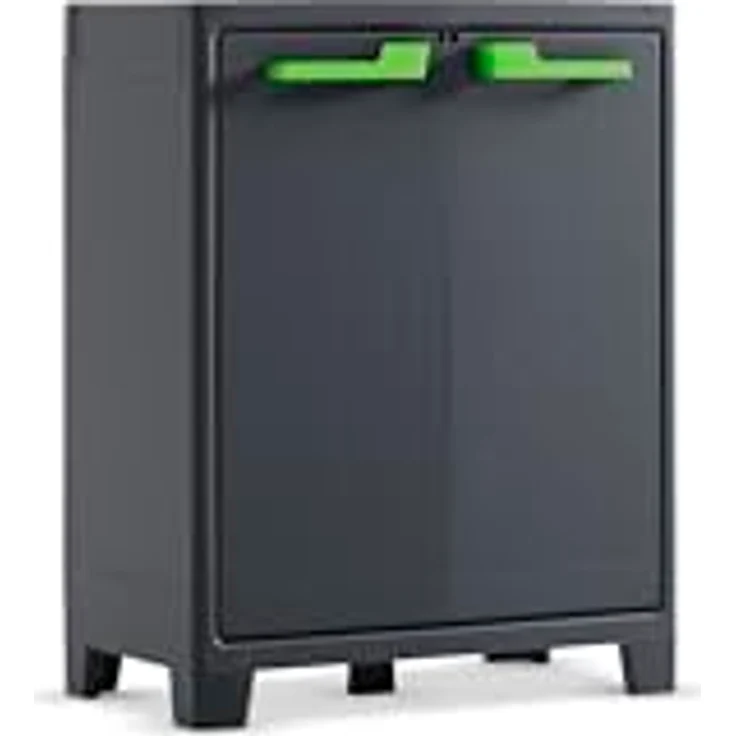 Keter Moby Kunststoffschrank, niedrig anthrazit/grün/grau, 80 x 44 x 100 cm, inklusiv 2 höhenverstellbaren Böden mit je 30kg Tragkraft, für drinnen und draußen geeignet UV- und wasserbeständig (IPX3) – Bild 2