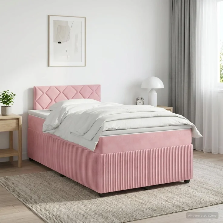 vidaXL Boxspringbett mit Matratze mit Kopfteil Rosa 120 x 200 cm Samt 3451666 – Bild 1