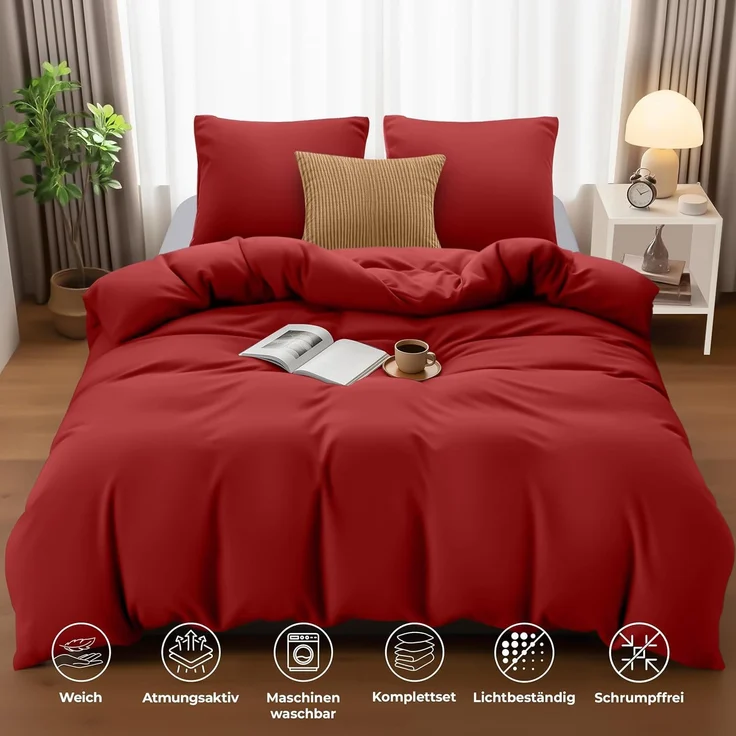 Utopia Bedding Bettwäsche 200x200 Set - Mikrofaser Bettbezug 200x200 cm + 2 Kissenbezüge 80x80 cm - Rot – Bild 5