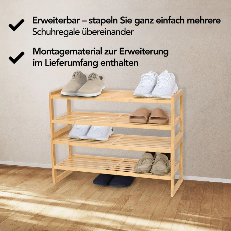 Brixy Schuhregal - 2 Schichten - Bambus Schuhregal - Schuhschrank - Für 9 Paar Schuhe - Holz, bambus, 27 x 73 x 29 cm – Bild 3