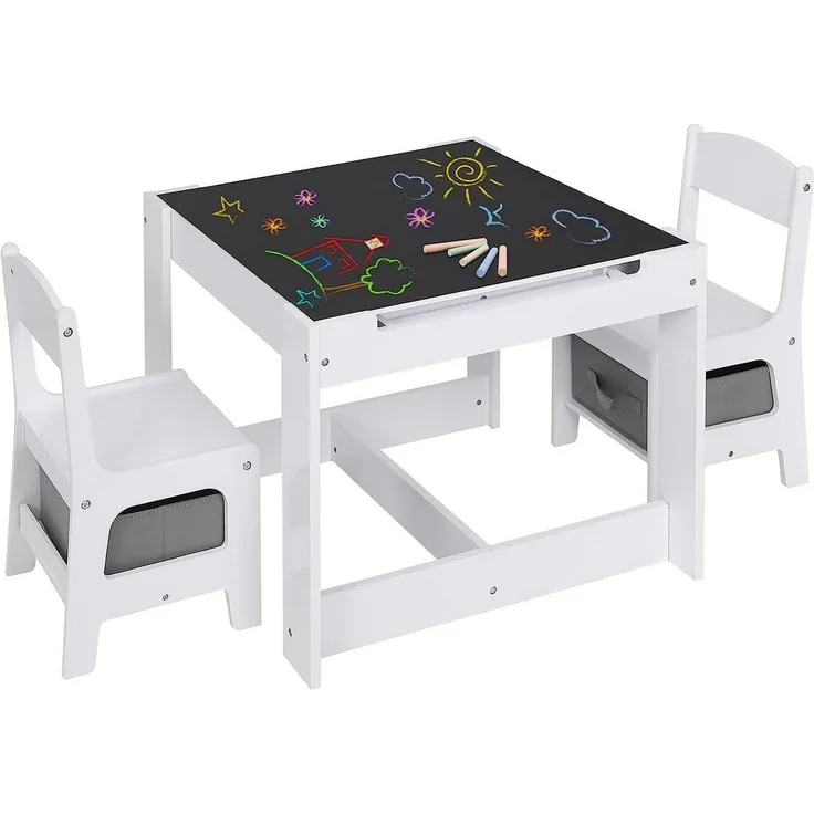 EUGAD Kindersitzgruppe, (3-tlg), mit Tafel und Papierrolle, Stauraum, Weiß