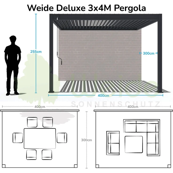 Weide Deluxe | Wand Pergola | Voll Aluminium | 3 x 4 M | Lamellendach anthrazit – Bild 8