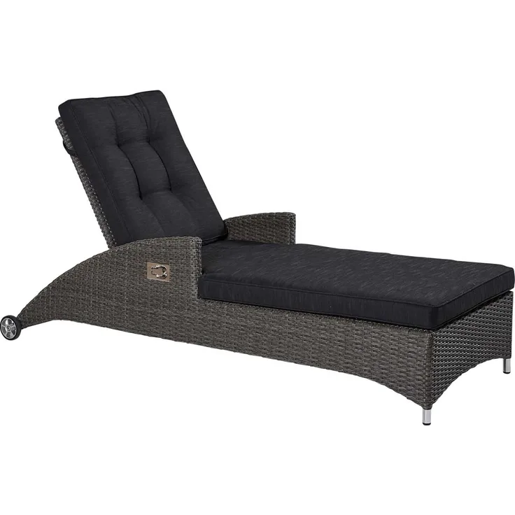 Gartenliege Barcelona, Rattan, Schwarz, 70 x 85 x 188 cm