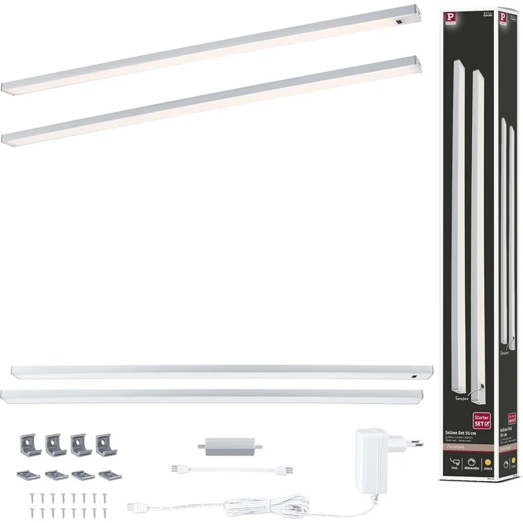 LED Unterschrankleuchte Inline Starterset 3000K dimmbar 2x6W 550x26mm 2x500lm 230/24V Chrom matt – Bild 1