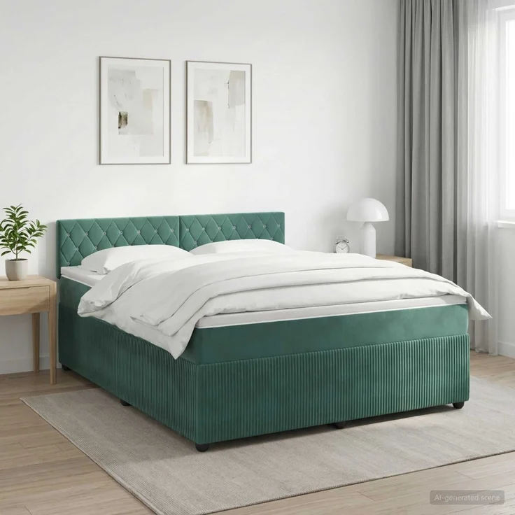 vidaXL Boxspringbett mit Matratze Dunkelgrün 140 x 200 cm Samt 3451688 – Bild 1