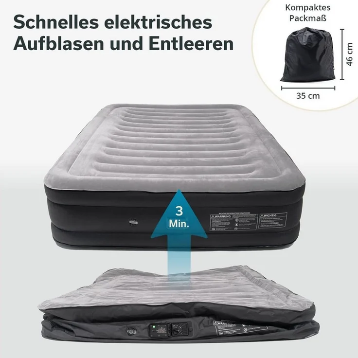 Skandika Luftmatratze Sveja Flex / Plus / Premium, selbstaufblasend mit Pumpe, (Unterseite rutschhemmend, Oberseite: Soft-Touch, beflockt), 300 belastbar, Tragetasche, Kabelfach, Luftkammersystem 6 Kammern – Bild 2