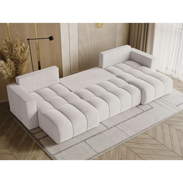 GRAINGOLD Ecksofa U-Form Neva U, Ecksofa mit Schlaffunktion, Bettkasten, mit losen Kissen, Velour-Stoff, Grau – Bild 4