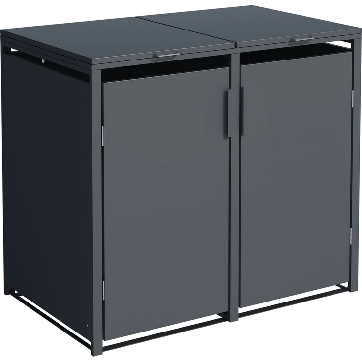 DEGAMO MÜNCHEN Mülltonnenbox 2-er, Stahl verzinkt, anthrazit, 132x80x116cm für 2x Tonnen bis 240 Liter – Bild 1