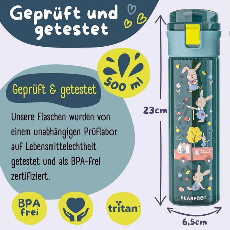 BEARFOOT Trinkflasche Trinkflasche Kinder, 500ml, leicht - Feuerwehr-blau – Bild 2