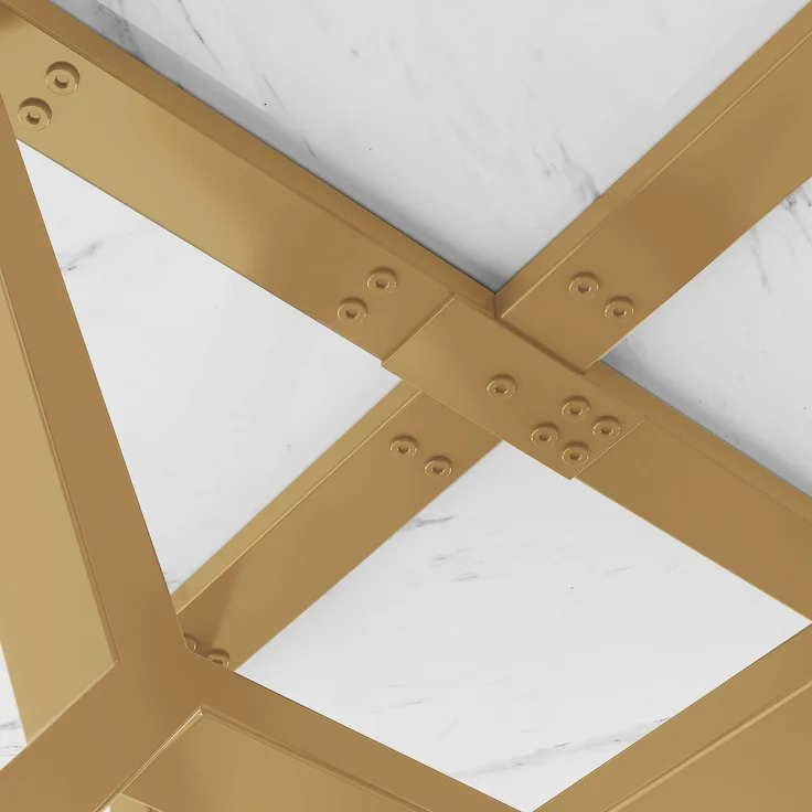 Esstisch mit Marmoroptik & Metallgestell, Ø 100x75 cm, Weiß/Gold – Bild 9