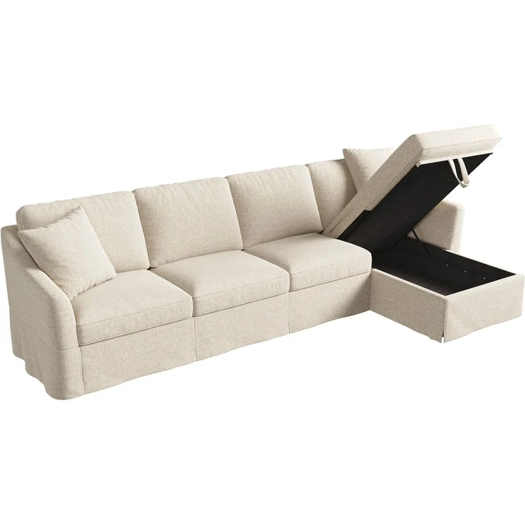 DESVIAE Sofa L-Form Beige aus Leinenoptik – 274x83x128,5 cm – Stauraum, abnehmbare Bezüge – Bild 8