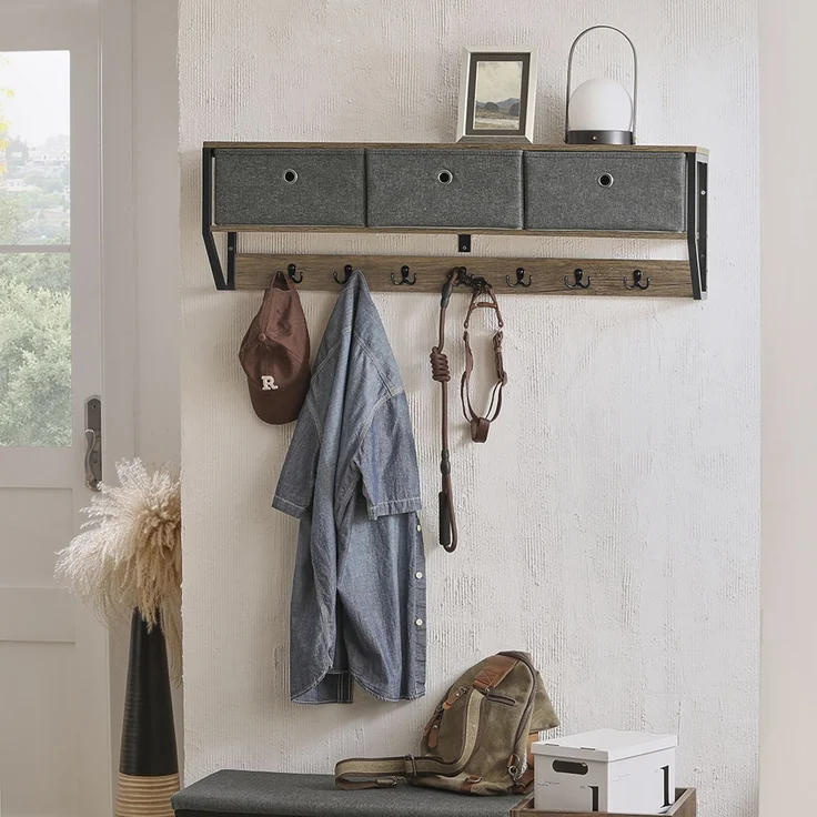 SoBuy FHK26-N Wandgarderobe, MDF, PVC-Furnier, Dunkelgrau, 100 x 30 x 31 cm – Bild 2