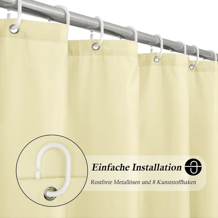 Beige Duschvorhang 120 x 200cm Antischimmel Wasserdicht Ausrüstung 8 Ringe – Bild 2