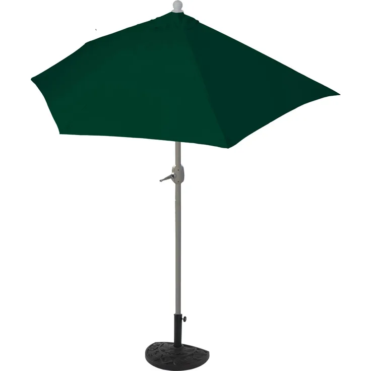 MCW Sonnenschirm Lorca Halbrund 3m, UV-Schutz 50+, witterungsfest, grün mit Ständer