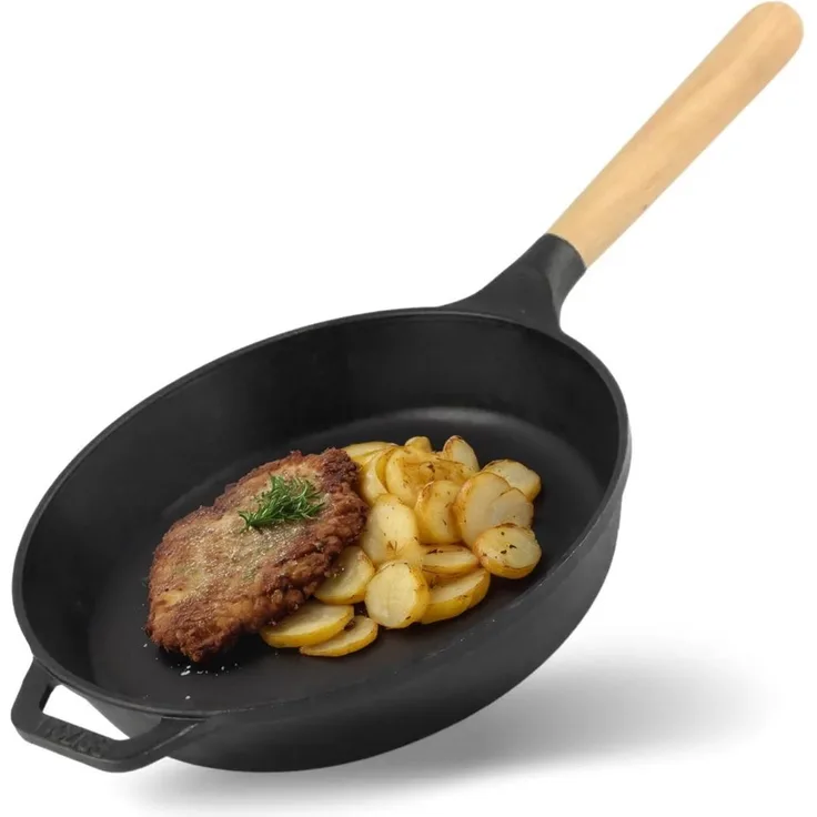 Ø22cm 40mm tief Gusseisenpfanne BRIZOLL Bratpfanne aus Gusseisen Eisenpfanne Gusspfanne rund mit Holzgriff von 4big. fun INDUKTION für alle Herdarten