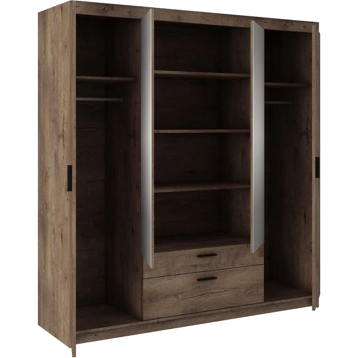 AX LIVING Kleiderschrank mit Spiegel Storicos Eiche Lefkas 4T 176,3cm – Bild 3