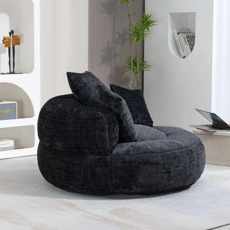 LVHOM XXL Sitzsack Chenille mit 3 Kissen, Lazy Sofa Kuschelig & Atmungsaktiv, Memory Foam Split, 108x108x52cm – Bild 9