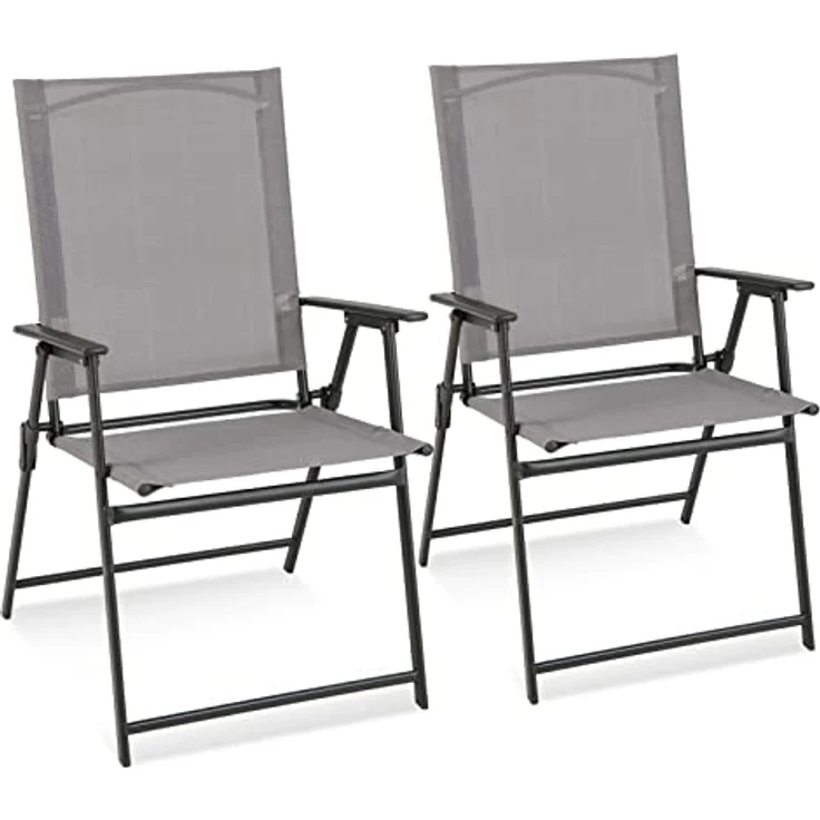 COSTWAY 2er Set Gartenstühle, Hochlehner Klappstühle mit wetterfestem Stoff, Balkonstühle mit Armlehnen, Terrassenstühle bis 150 kg belastbar, für Garten, Terrasse, Balkon, Grau – Bild 2