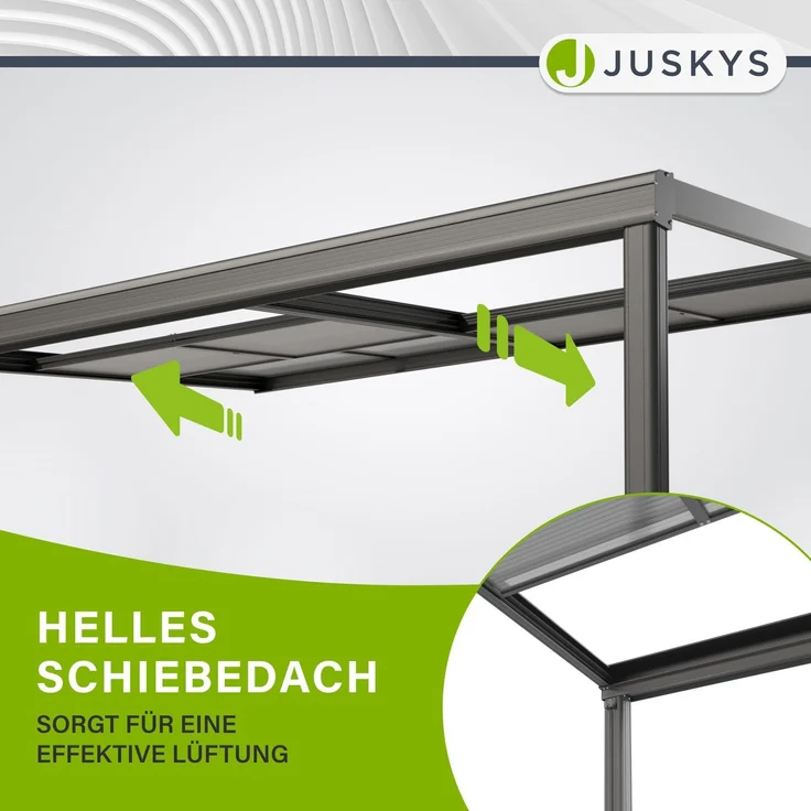Juskys Terrassenüberdachung 3x3 m mit Schiebedach - Terrassendach aus Aluminium mit Doppelstegplatten - wetterfeste Überdachung mit UV-Schutz - Grau – Bild 6