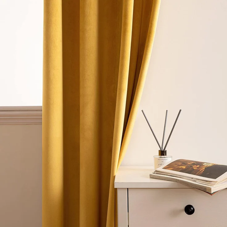 Woaboy Verdunkelungsvorhang Senfgelb Thermisch mit Ösen 2er Set 140x280 cm – Bild 5