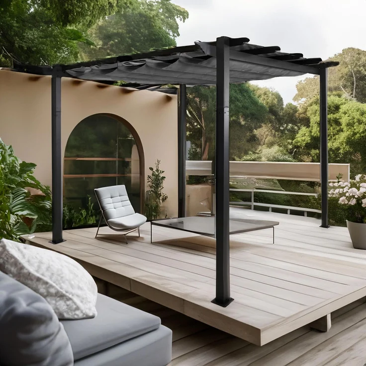 Mendler 'HWC-N93' Pergola, stabiles 8cm-Gestell mit Schiebedach UV50+ 3x3 m, Aluminium, Anthrazit – Bild 1