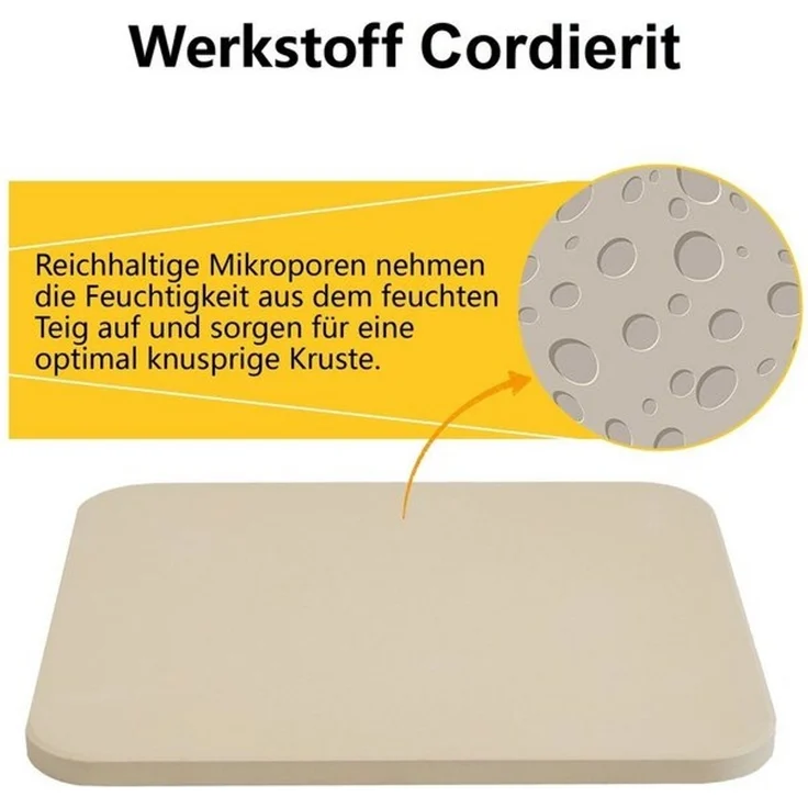 Melko Pizzastein Brotbackstein Pizzastein aus Cordierit 30x38 CM für Gasgrill Steinofen, Cordierit, (Stück, 1-St, Stück), Geruchlos, nicht verformend – Bild 4