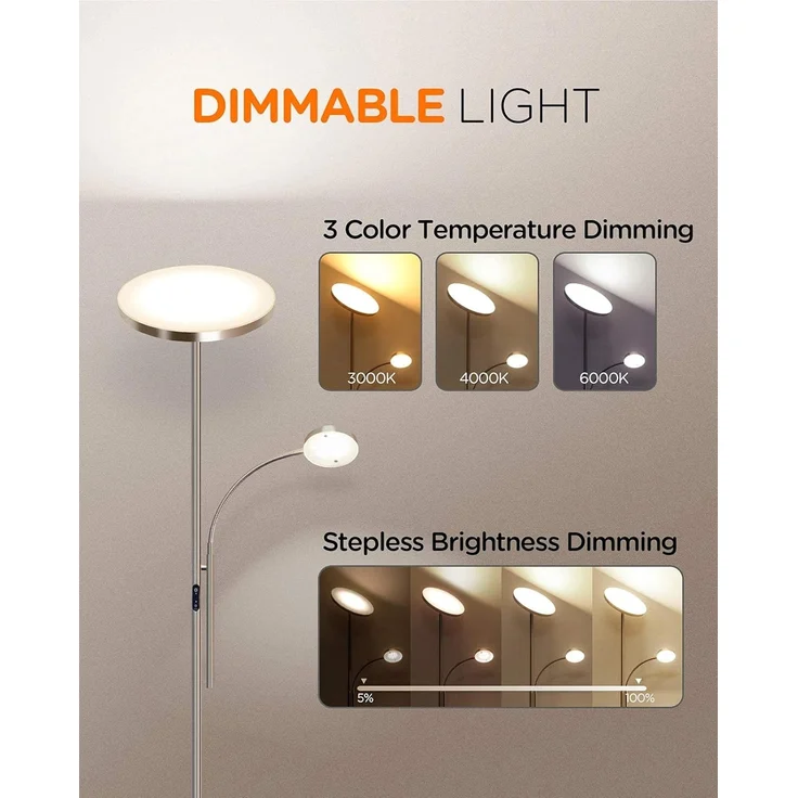 Tomons LED Stehlampe Stehleuchte Stufenlos Dimmbar, verstellbare Leselampe, LED fest integriert – Bild 2