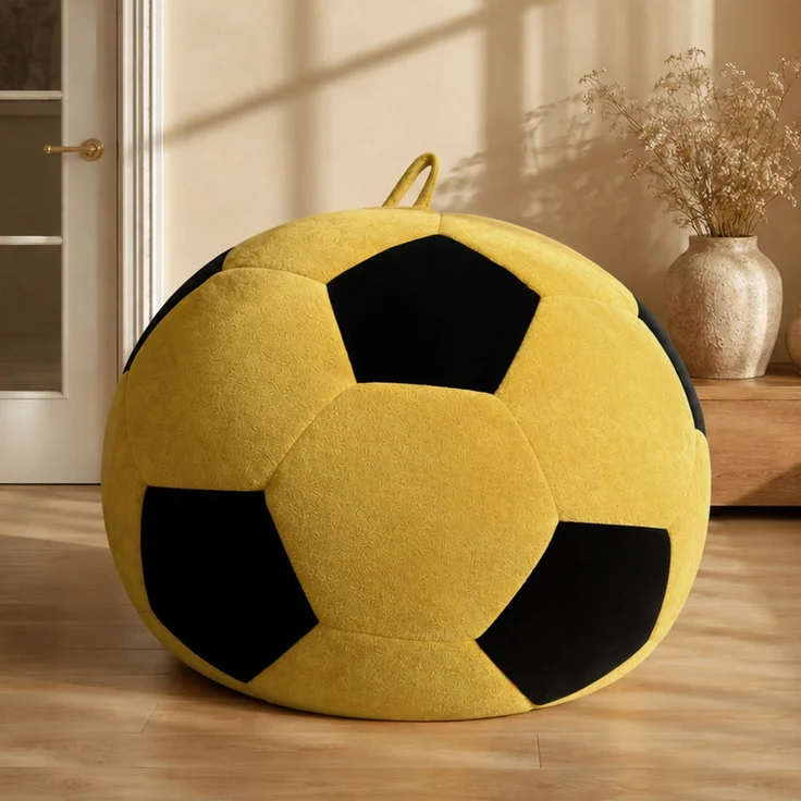 Großer, fußballförmiger Sitzsack, mehrfarbige Ziernähte, bequemes Sofa zum Entspannen im Schlafzimmer, Wohnzimmer, Leseecke, Lounge-Sessel für Erwachsene und Jugendliche – Gelb + Schwarz – 52 x 43,5 x 31,5 cm – YOUDENOVA – Bild 2