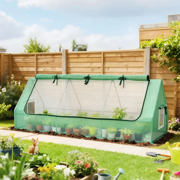 MELAYR, Terrassengewächshaus Mini-Gewächshaus 240x90x90 cm mit Netzfenstern für den Anbau von Gemüse und Blumen grün – Bild 4
