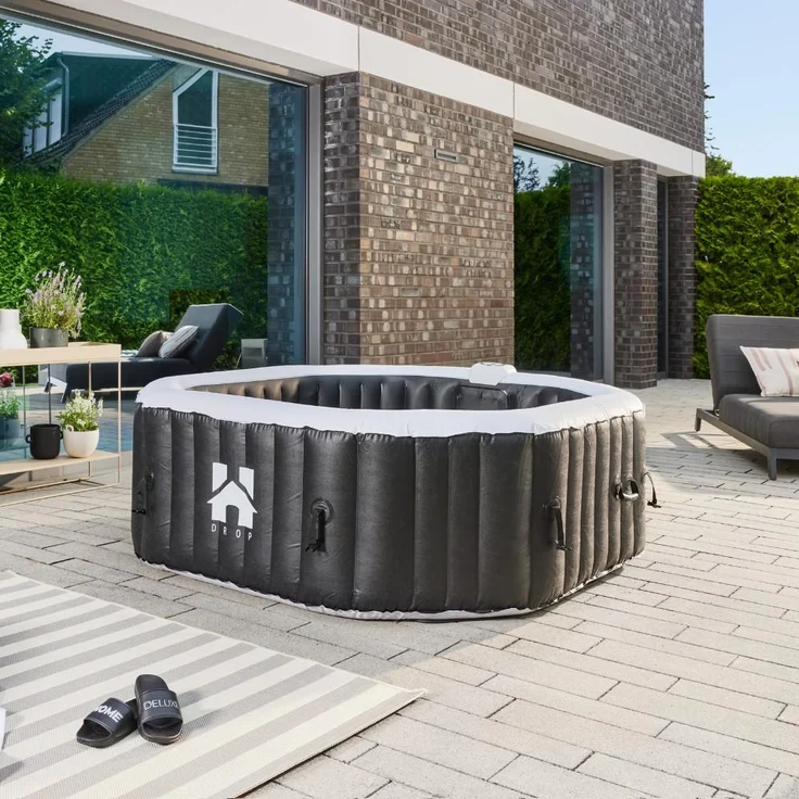 HOME DELUXE Outdoor Whirlpool DROP inkl. Kissen, Getränkehalter und Sonnendach - ⌀185 cm Schwarz – Bild 3